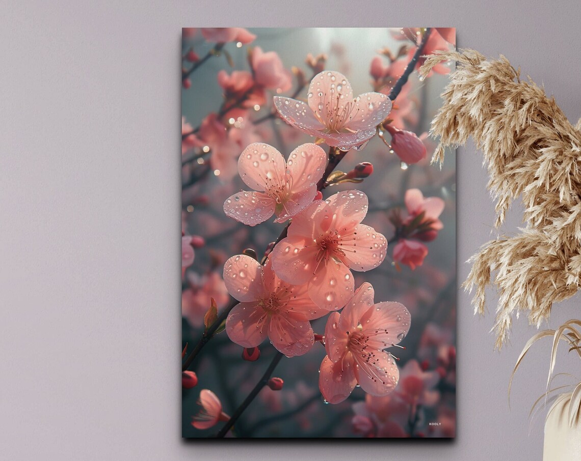 Blossoming Cherry Tree Art Print, Fresh Rain Drops