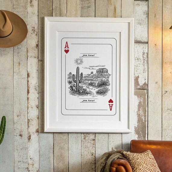 Ace Of Hearts Desert Cactus Playing Card Western Art Style Poster