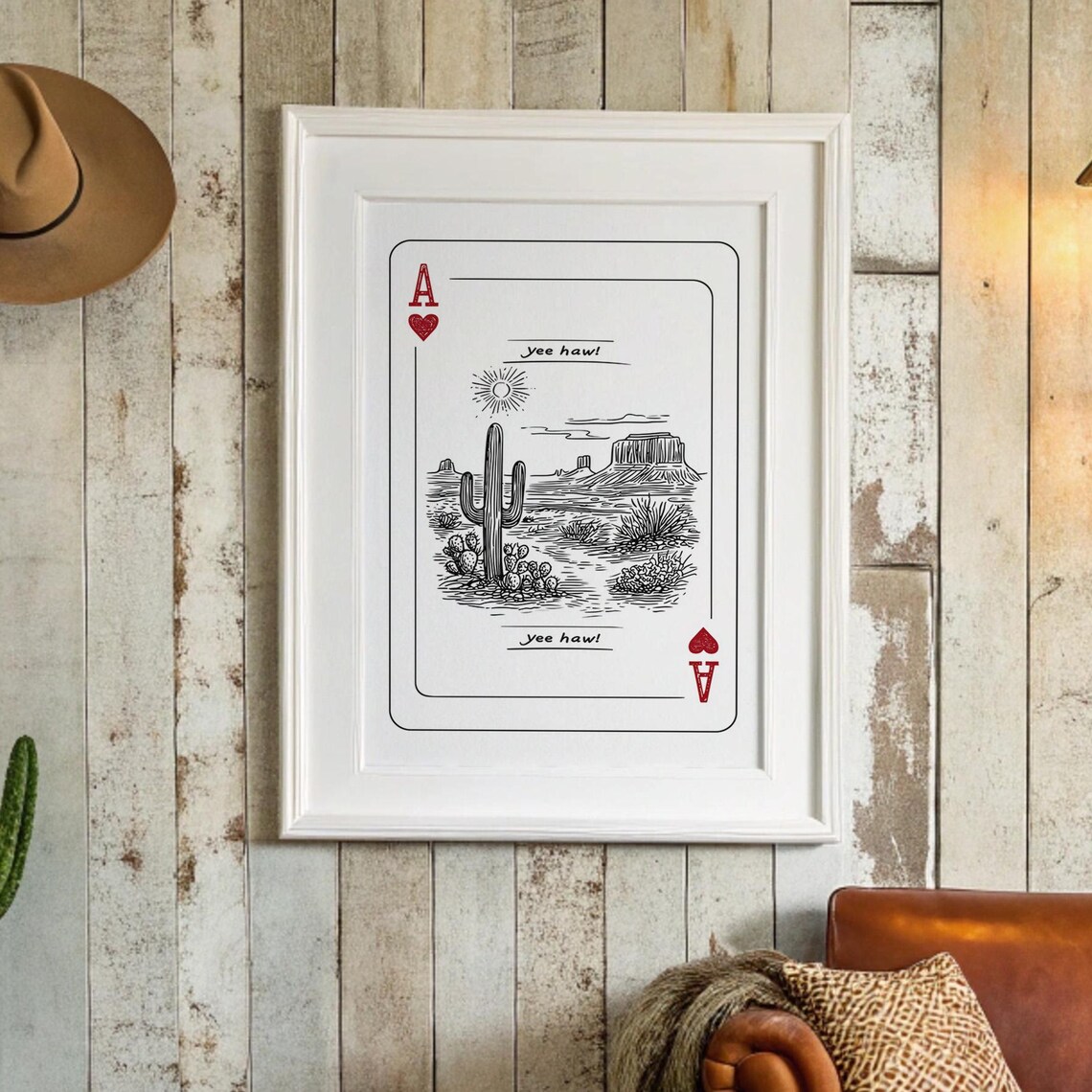 Ace Of Hearts Desert Cactus Playing Card Western Art Style Poster