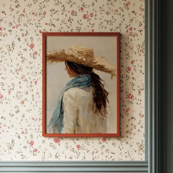 Woman In Straw Hat With Blue Scarf