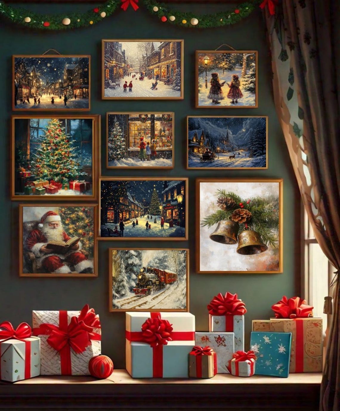 Set of 10 Christmas Printable Bundle Vintage Holiday Wall Art - Image 2