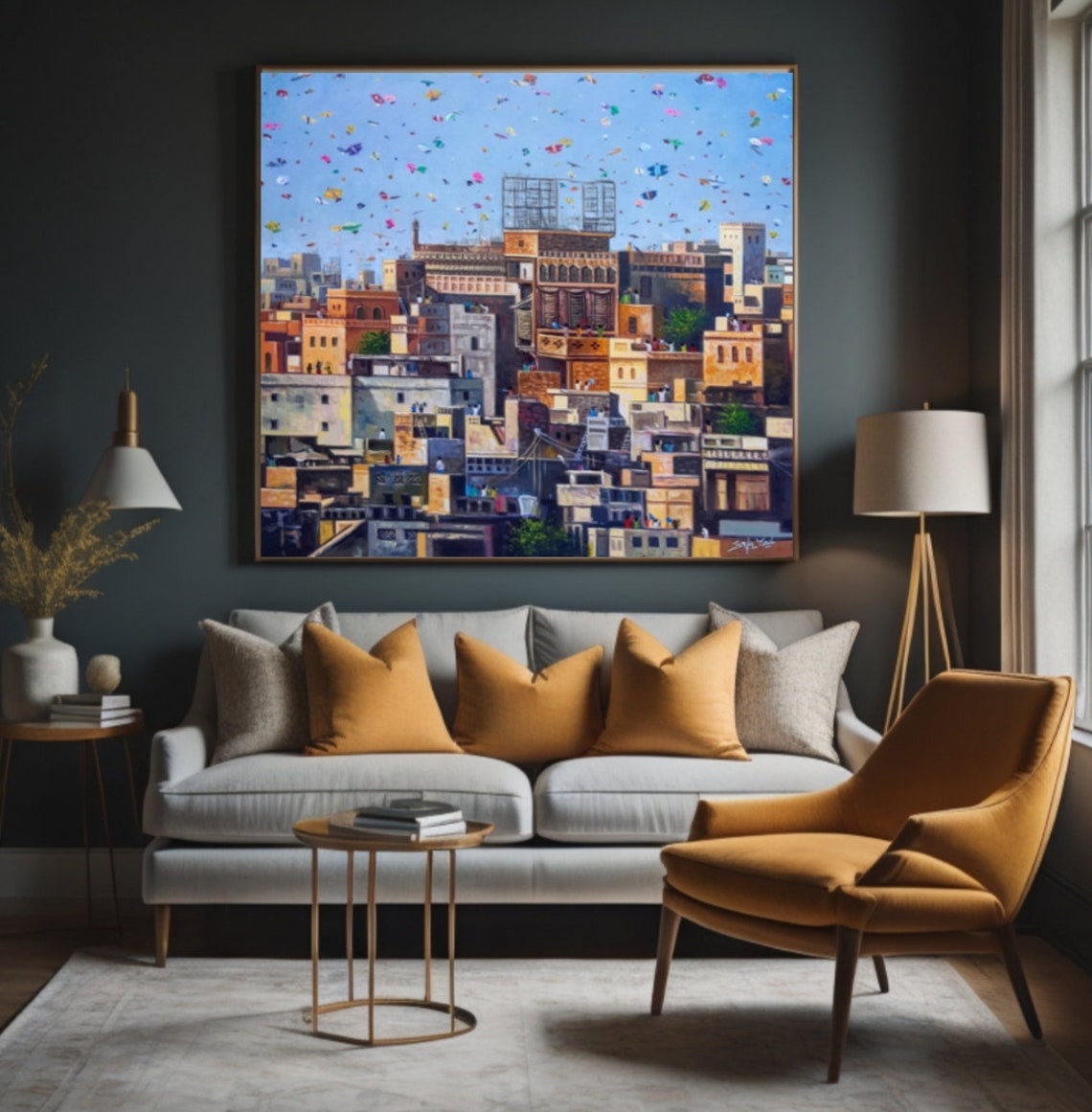 Kite Festival Old City Rooftops Colorful Sky Panoramic Art Poster - Image 2