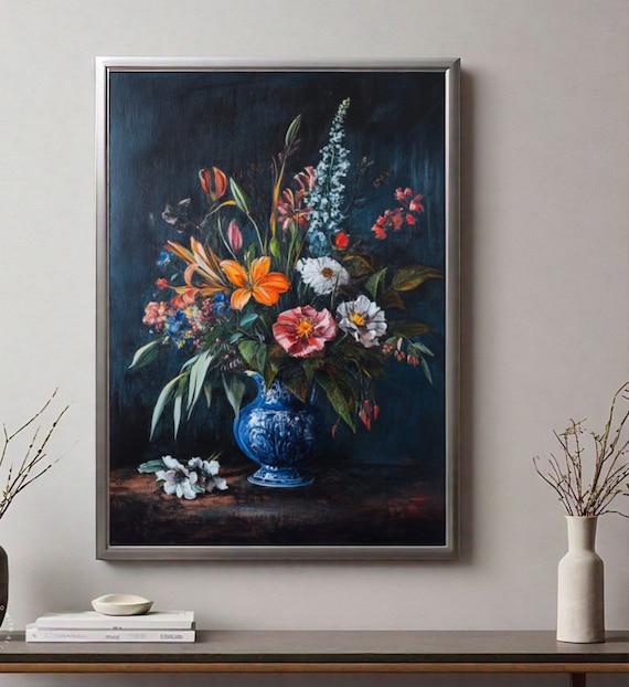 Vintage Botanical Print Botanical Wall Art Floral Print Still Life Painting Moody Wall Art Prints Wall Art