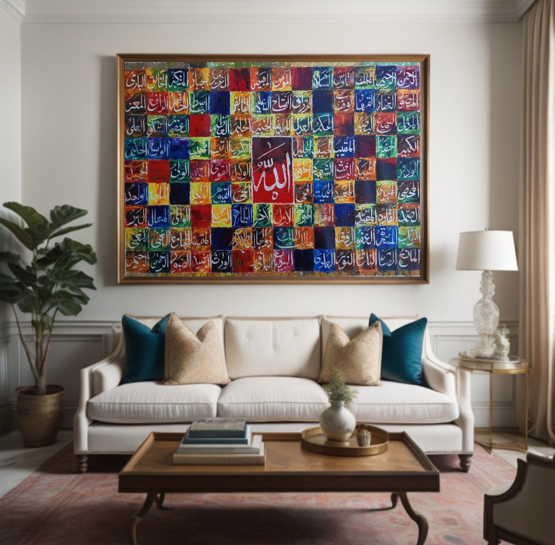 99 Names of Allah Colorful Mosaic Islamic Calligraphy Poster - Image 2