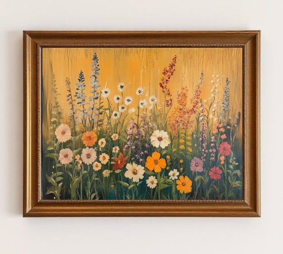 Wildflower Print Botanical Wall Art Vintage Floral Print Landscape Painting Moody Flower Art Print Wall Art
