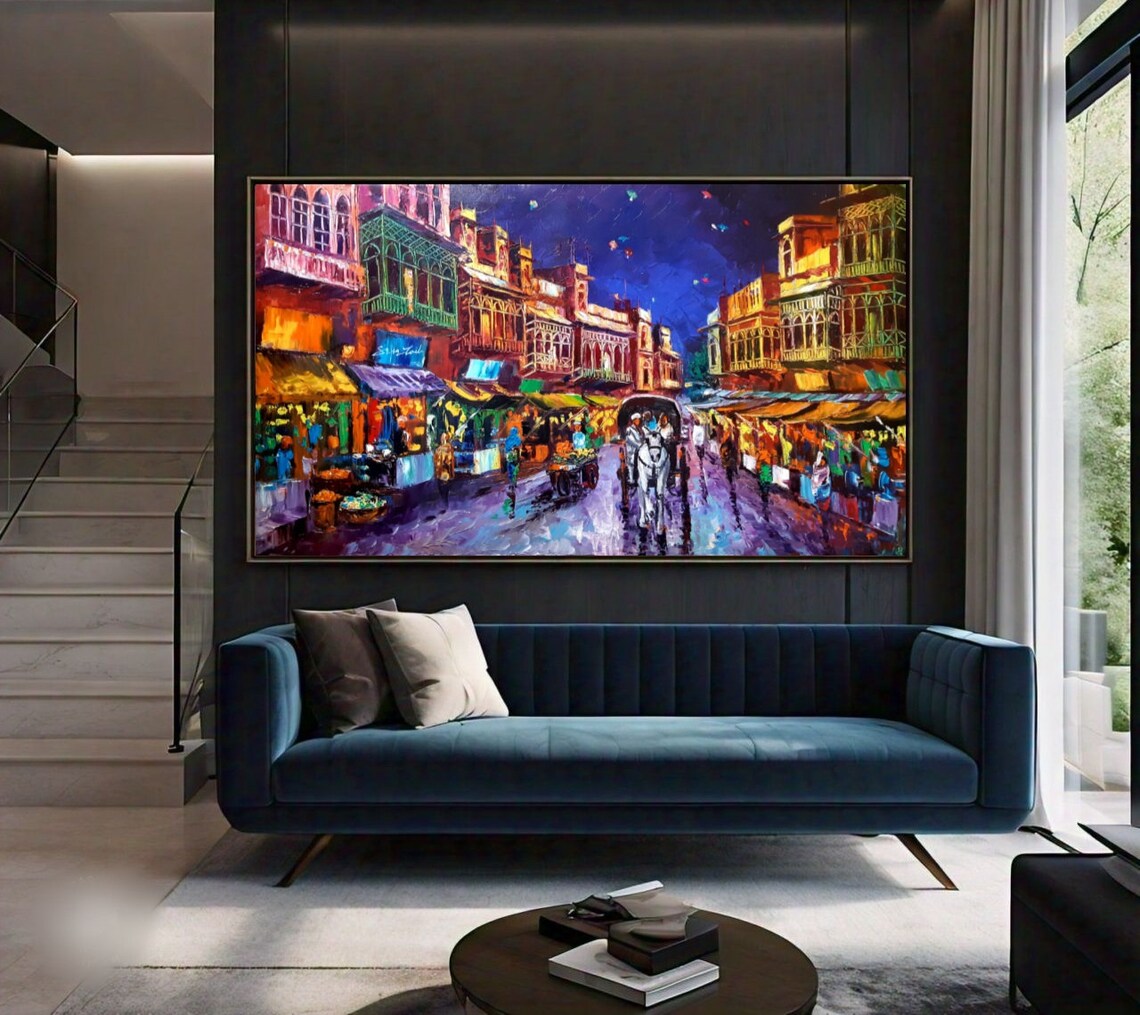 Indian City Oil Painting Art Print, Home Decor - Image 3