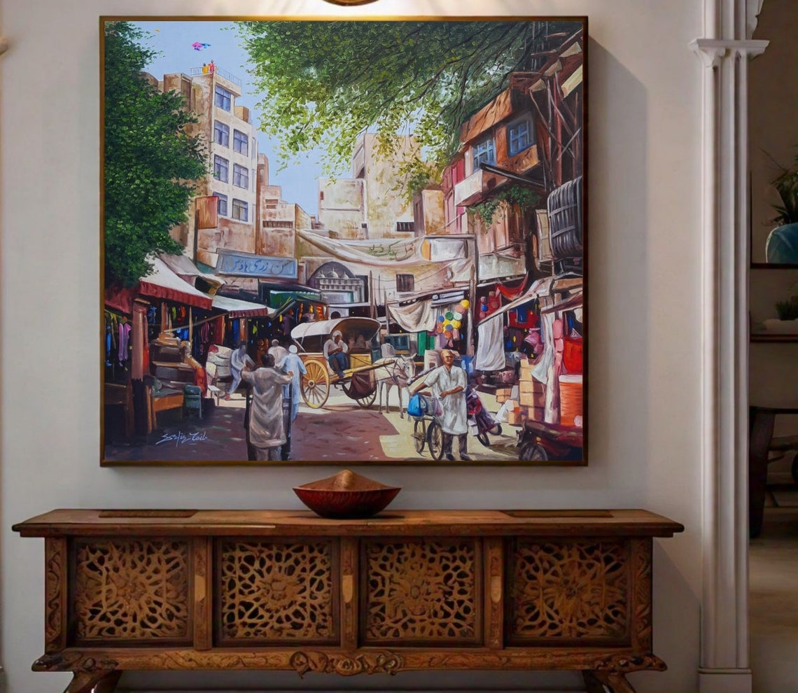 Indian Wall Art Indian Oil Painting Pakistani Art Original Painting Asian Wall Art Colorful Painting Desi Art Painting - Image 2