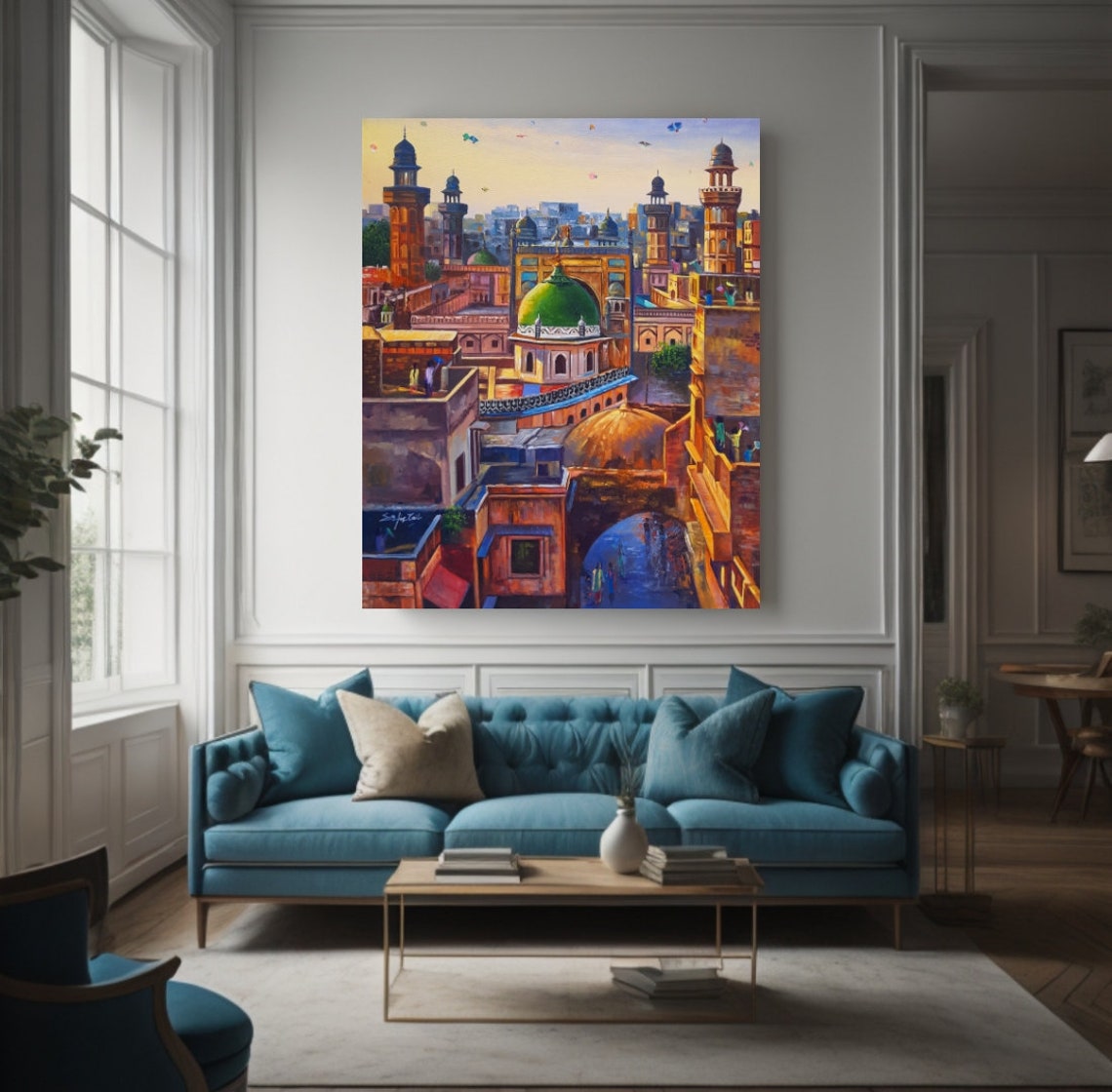 Historic Walled City Rooftops Oil Painting Golden Hour Domes Poster - Image 2