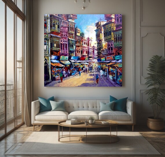 Old Cityscape Indian Art Impasto Oil Painting