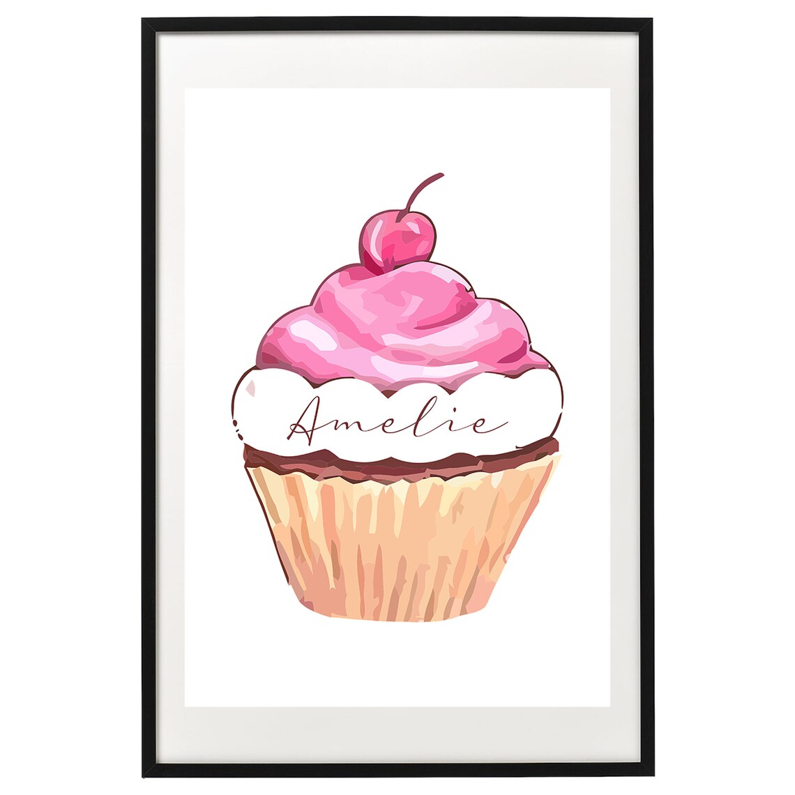 Personalized Pink Cupcake Watercolor Name Sweet Girls Kids Poster - Image 2