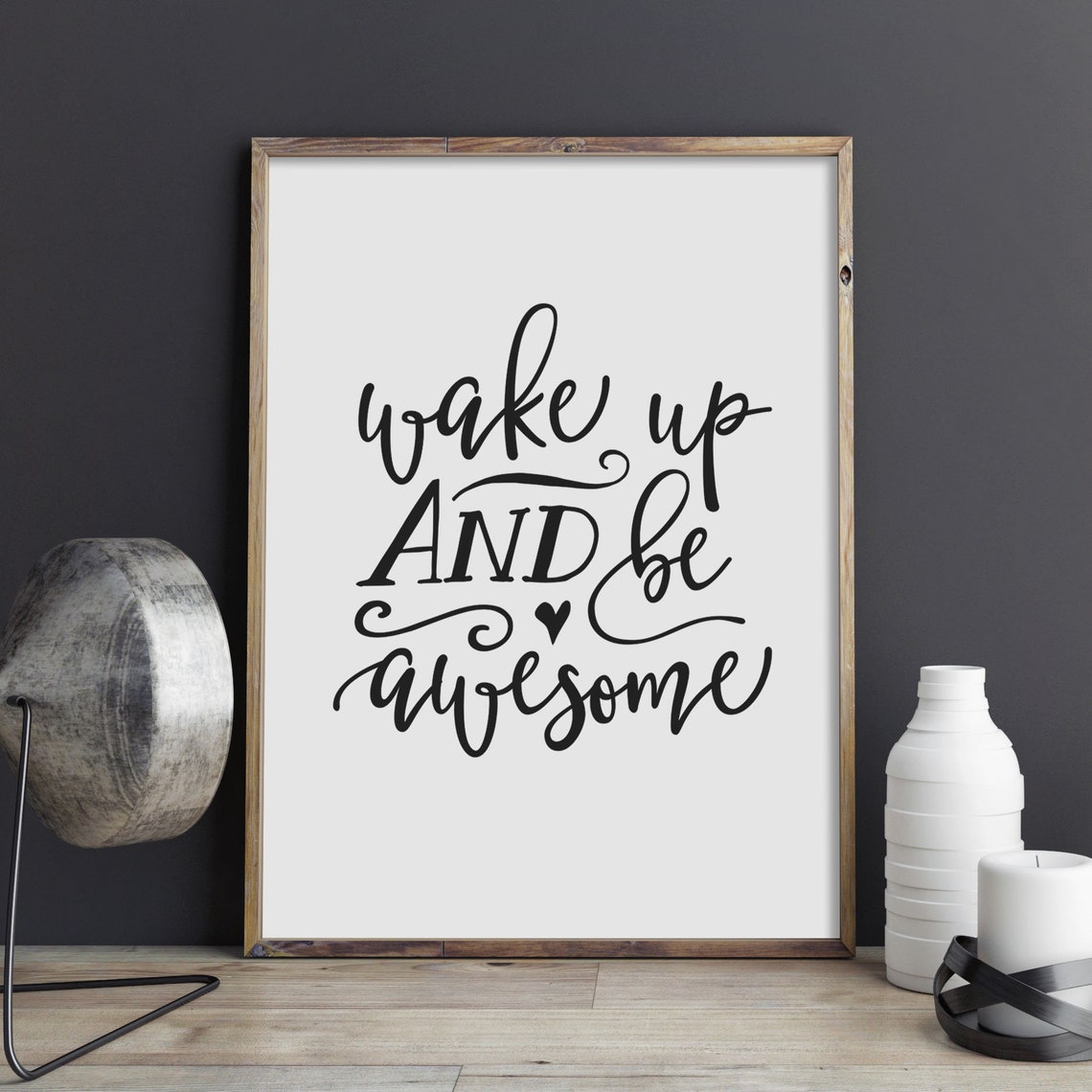 Wake Up And Be Awesome Hand Lettered Morning Routine Quote Poster - Image 2