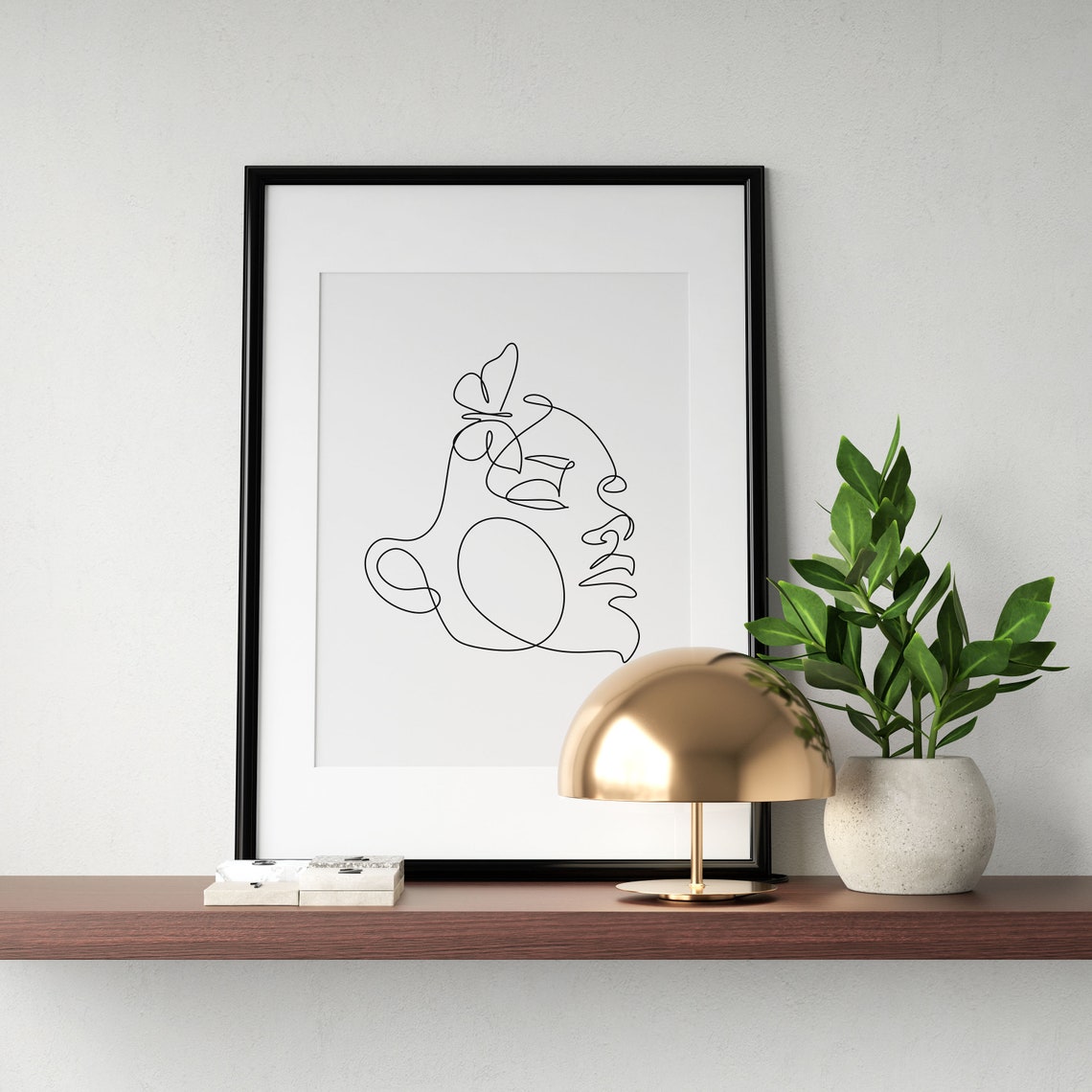 Woman Face With Butterfly Continuous Line Drawing Minimalist Poster - Image 3