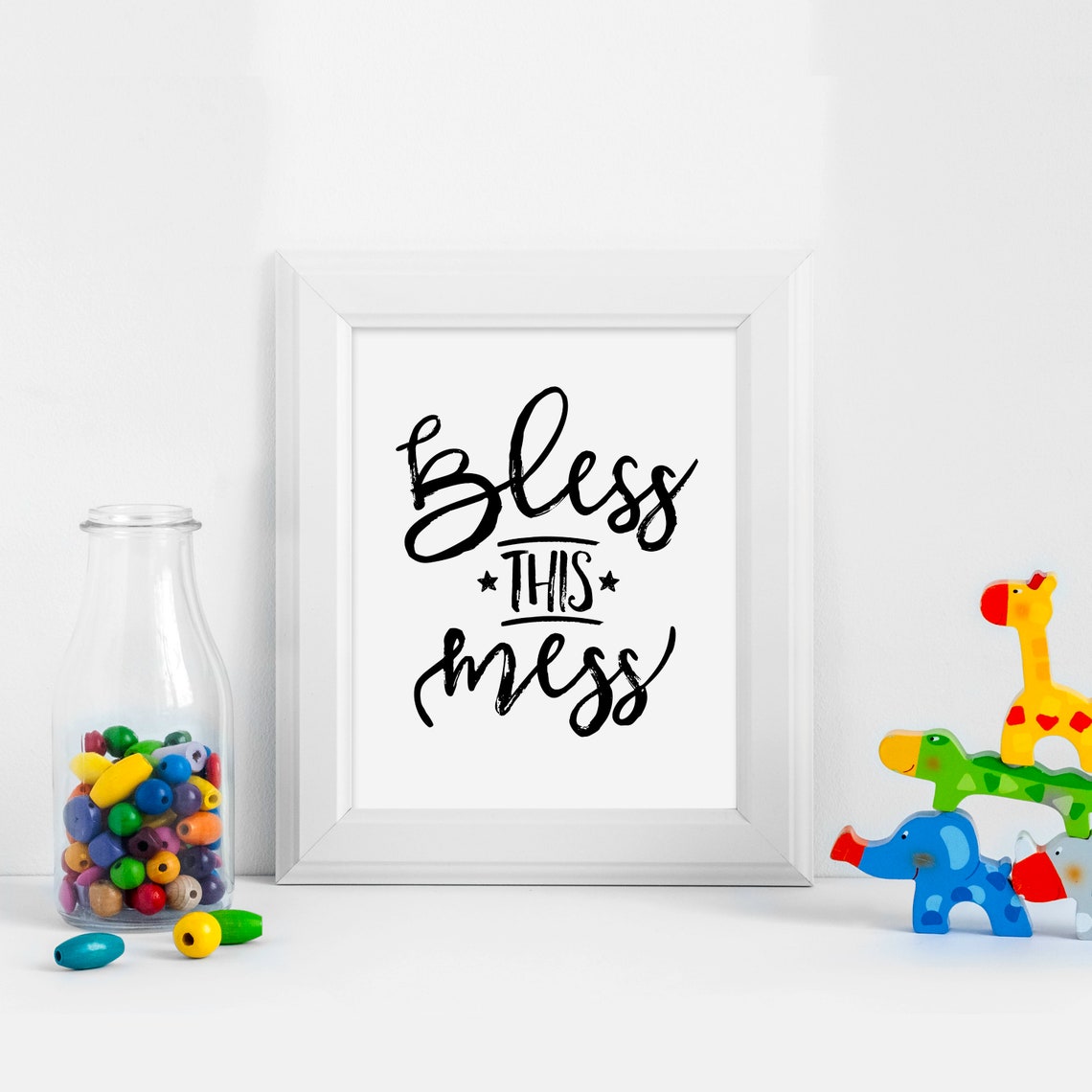 Bless This Mess Brush Script Farmhouse Family Home Quote Poster - Image 3