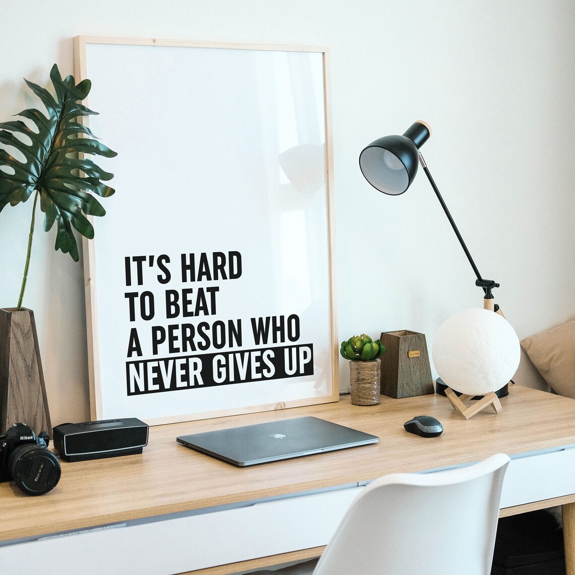 Hard to Beat a Person Who Never Gives Up Motivational Quote Poster - Image 2