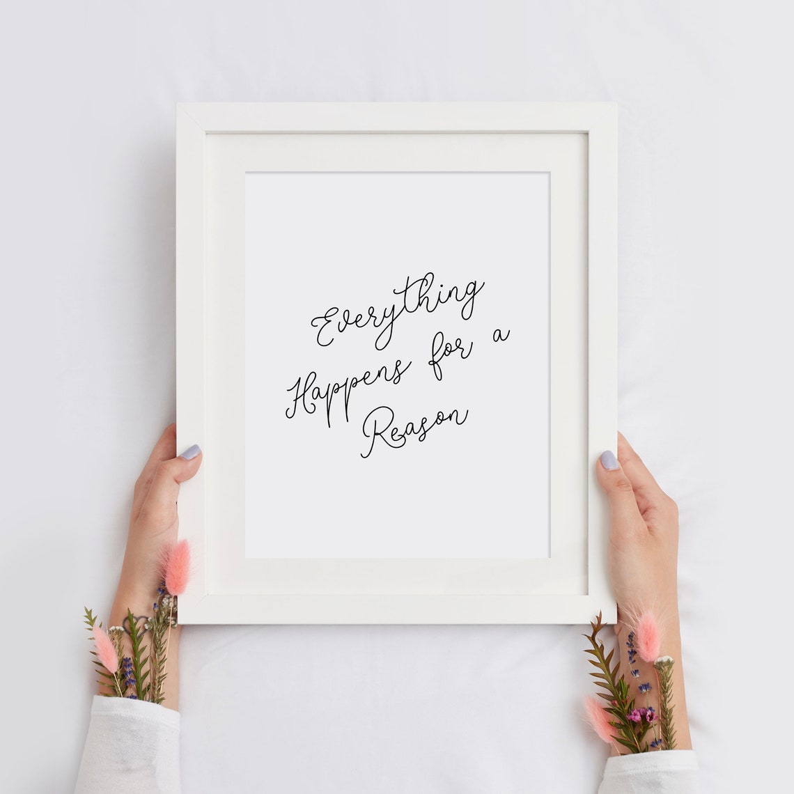 Everything Happens For A Reason Script Quote Poster Wall Decor - Image 2