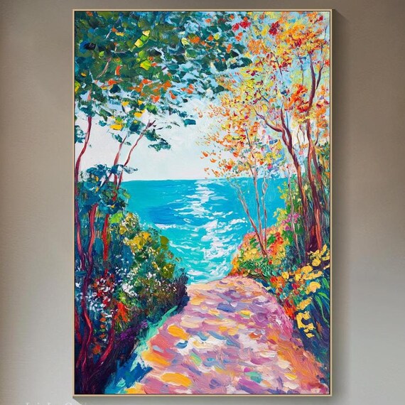 Original Vibrant Coastal Painting On 3d Textured Wall Art Colorful Seascape Art Modern Handmade Nautical Art Unique Living Room Art