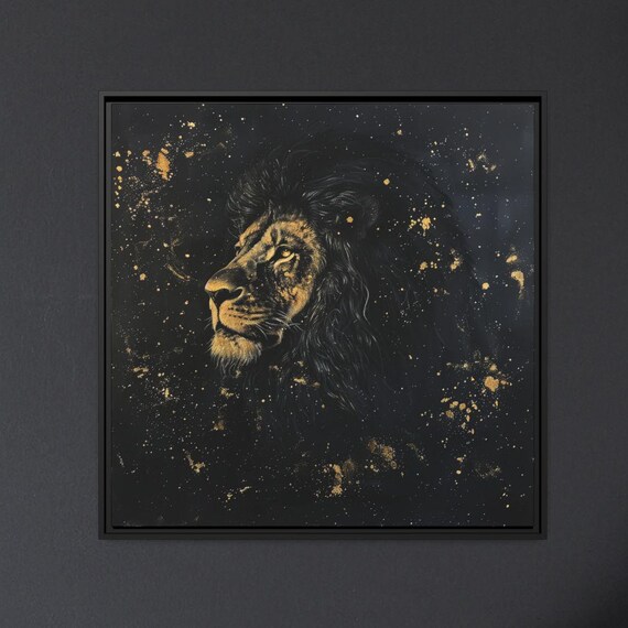 Majestic Golden Lion Profile Black And Gold Night Painting Poster