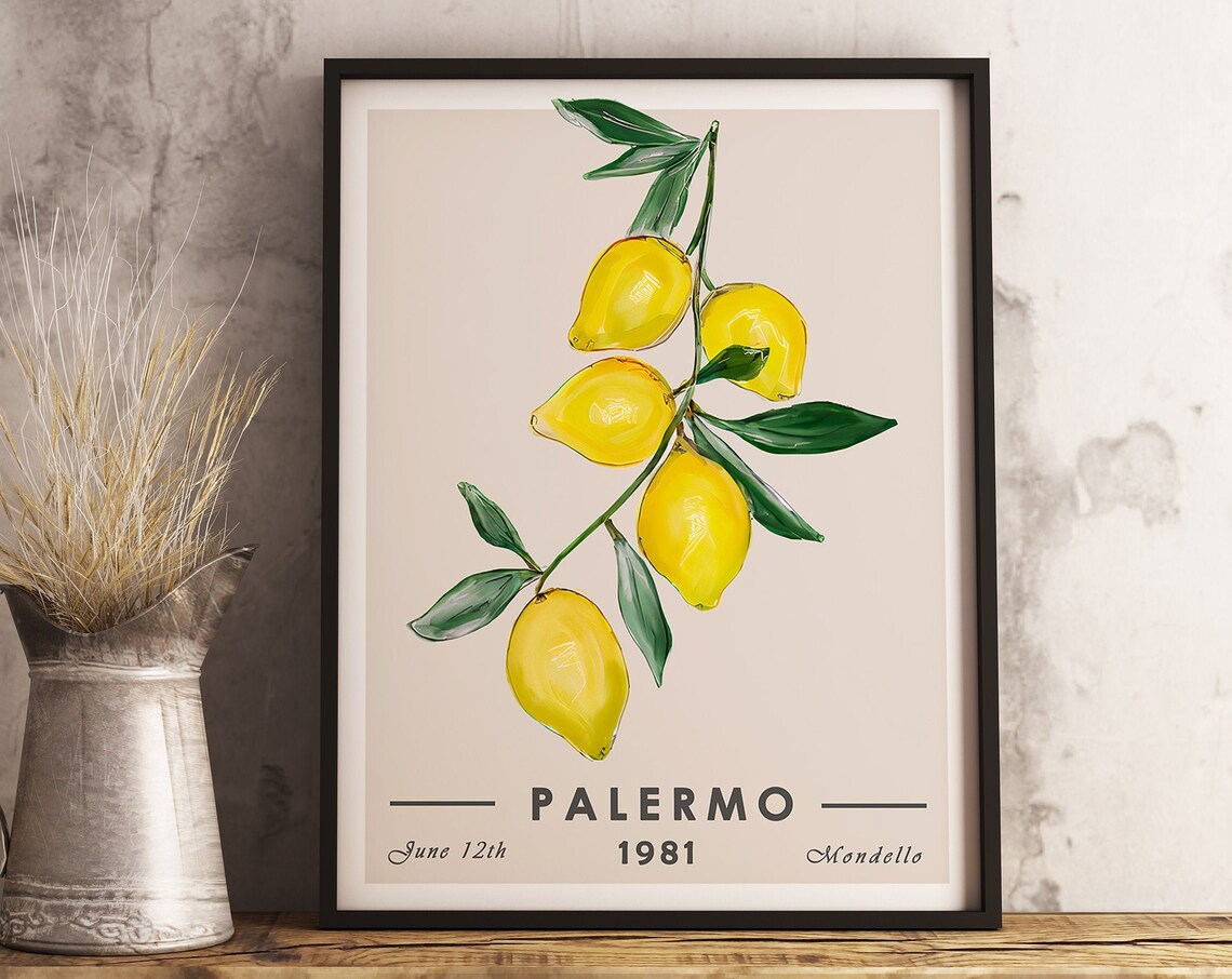 Palermo Sicily 1981 Lemon Branch Mondello Vintage Travel Poster - Image 3