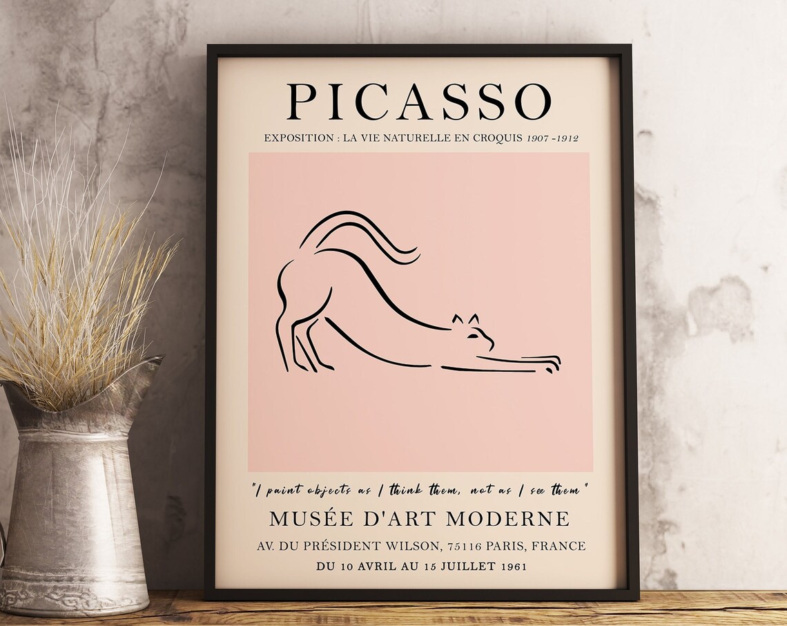 Picasso Cat Exhibition Poster with Pink Line Drawing France 1961 - Image 3