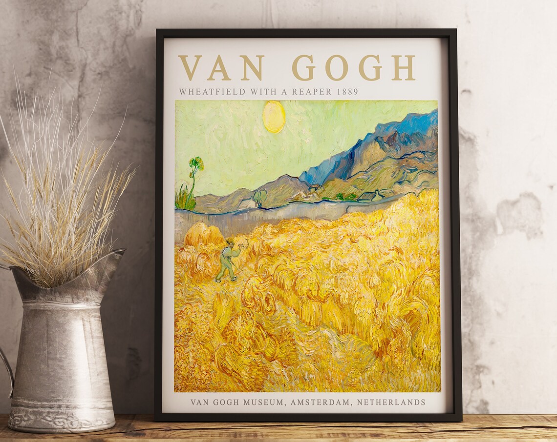 Wheatfield With A Reaper, Van Gogh Art Print - Image 3