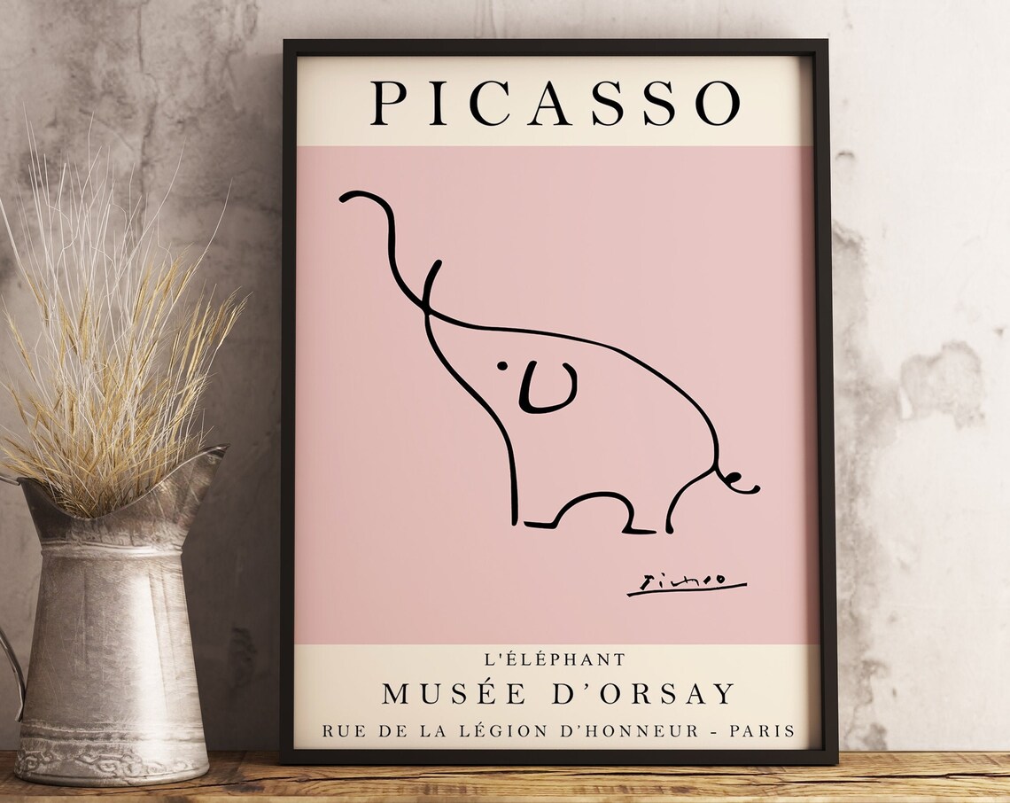 Picasso The Elephant Line Drawing Pink Modern Art Exhibition Poster - Image 3
