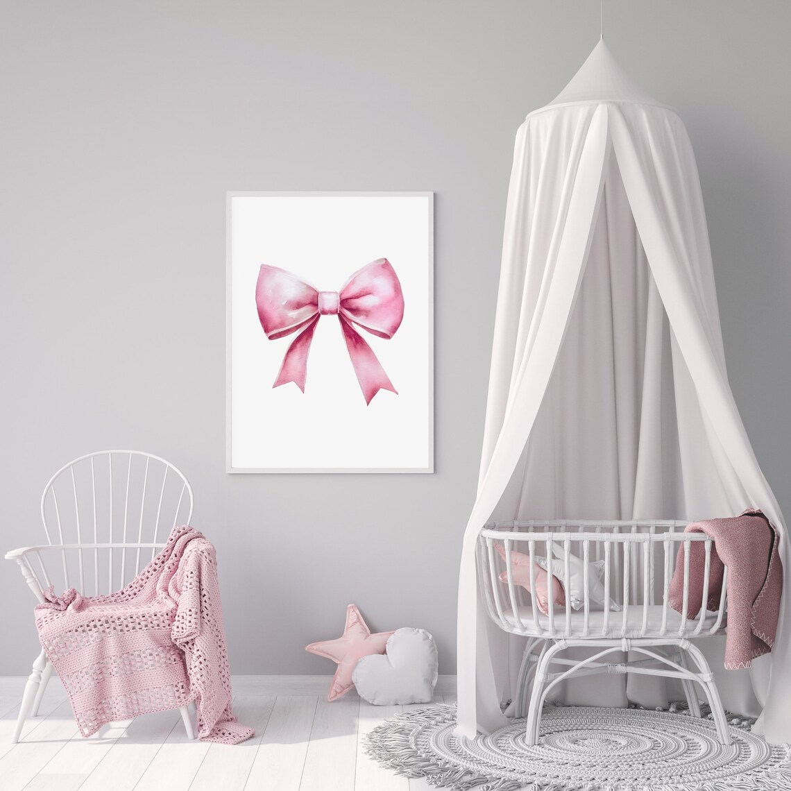 Pink Watercolor Ribbon Bow Simple Elegant Minimalist Art Poster - Image 5