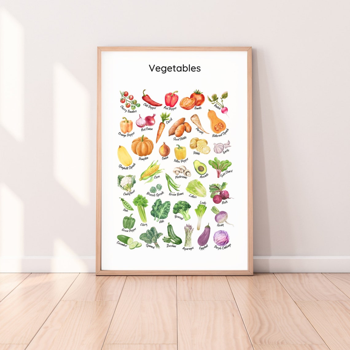 Watercolor Vegetables Chart Illustrated Veggie Educational Poster - Image 5