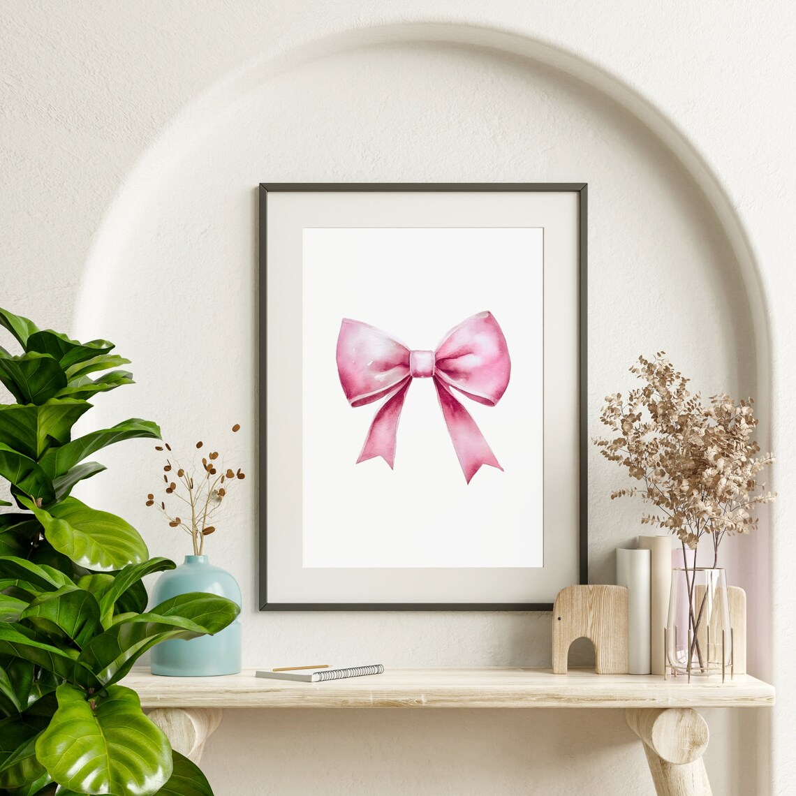Pink Watercolor Ribbon Bow Simple Elegant Minimalist Art Poster - Image 3