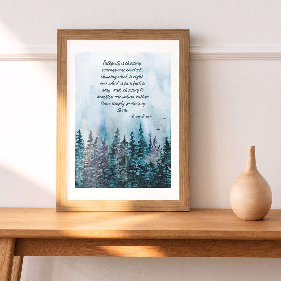 Brene Brown Integrity Courage Over Comfort Watercolor Forest Poster - Image 2