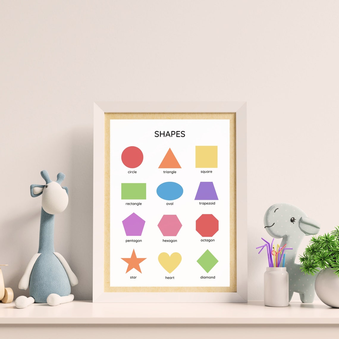Shapes Chart Colorful Geometric Circle Triangle Star Kids Poster - Image 5