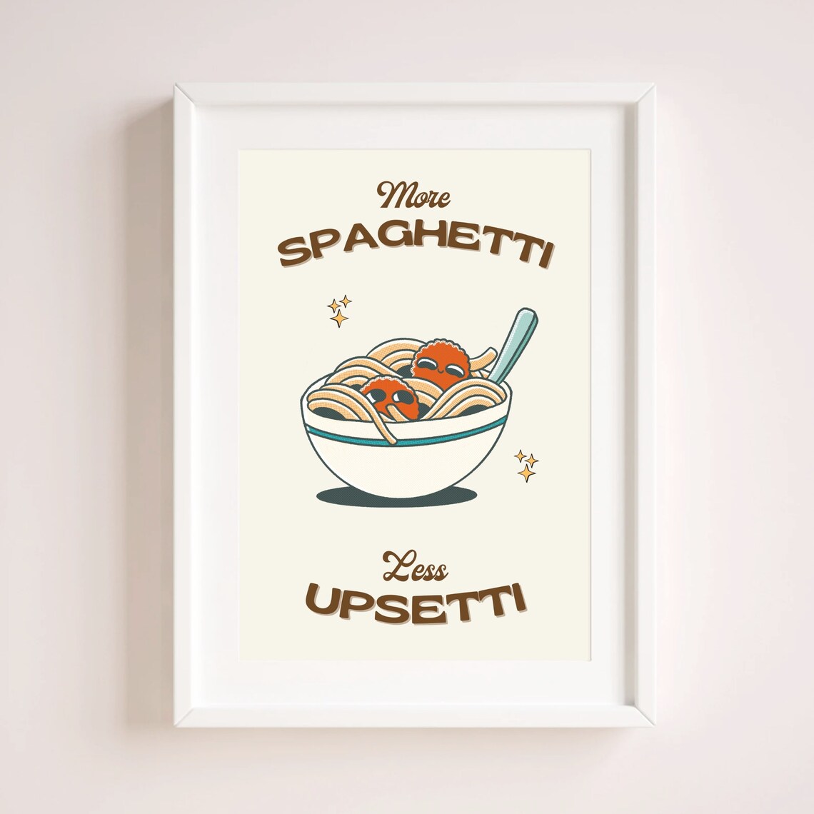 More Spaghetti Less Upsetti Retro Kitchen Art Print - Image 3