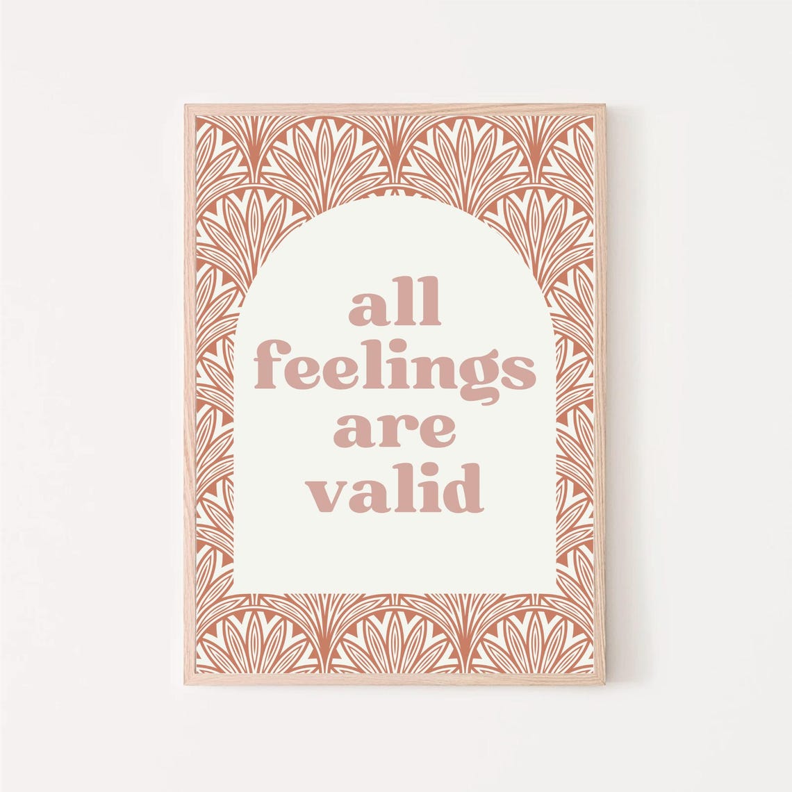 All Feelings Are Valid Quote Terracotta Leaf Pattern Therapy Poster