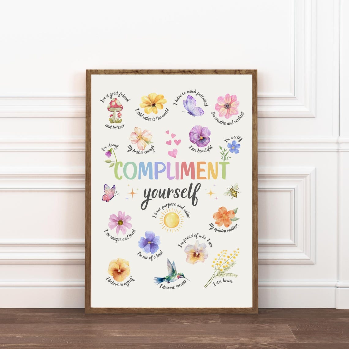 Compliment Yourself Floral Affirmations Chart Self Esteem Kids Poster - Image 5