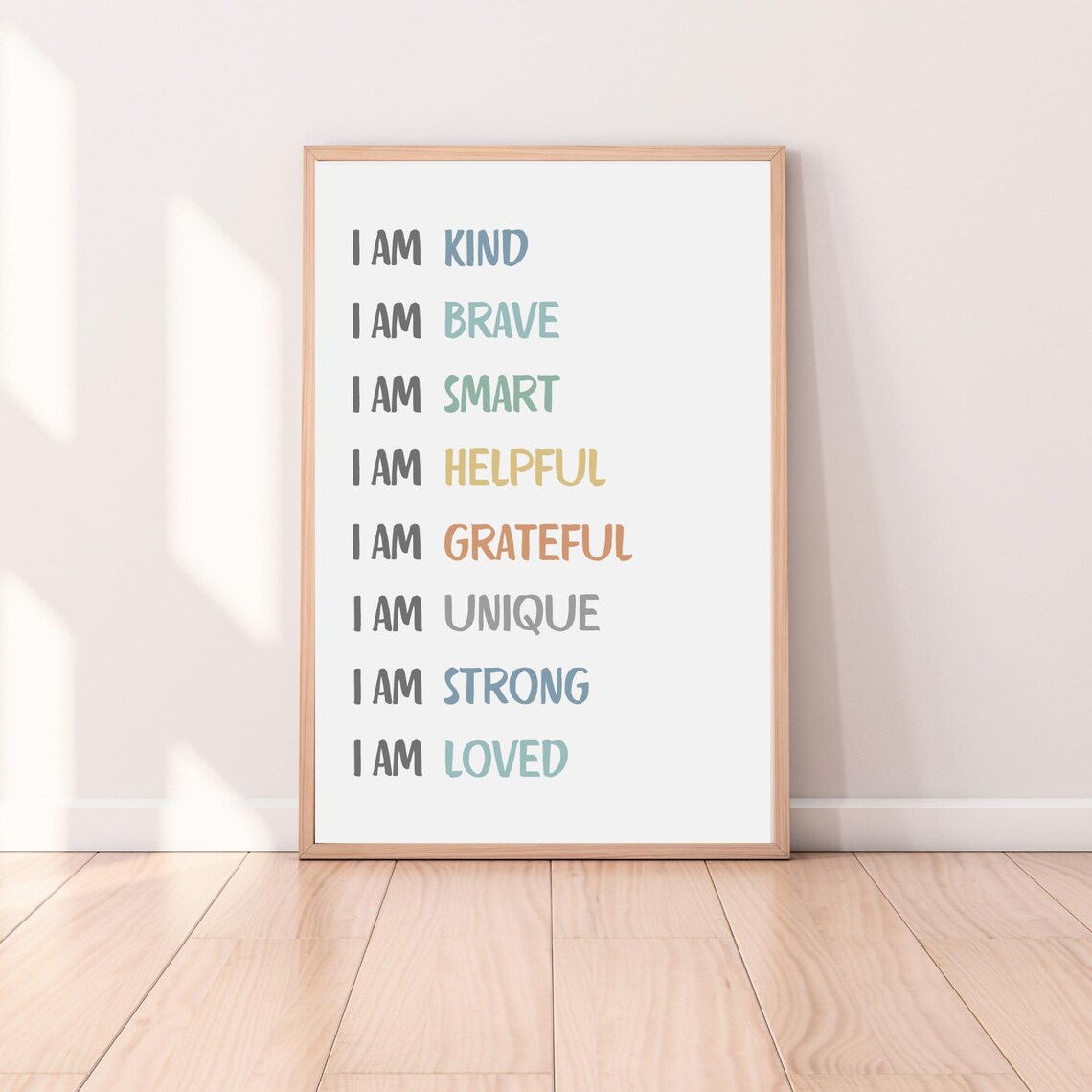 I Am Kind Brave Smart Strong Loved Affirmations Minimal Pastel Poster - Image 2