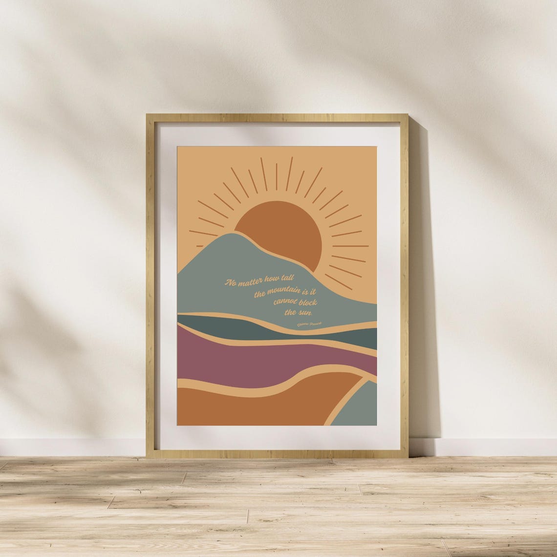 Boho Mountain Sun Quote No Matter How Tall Retro Landscape Poster - Image 4