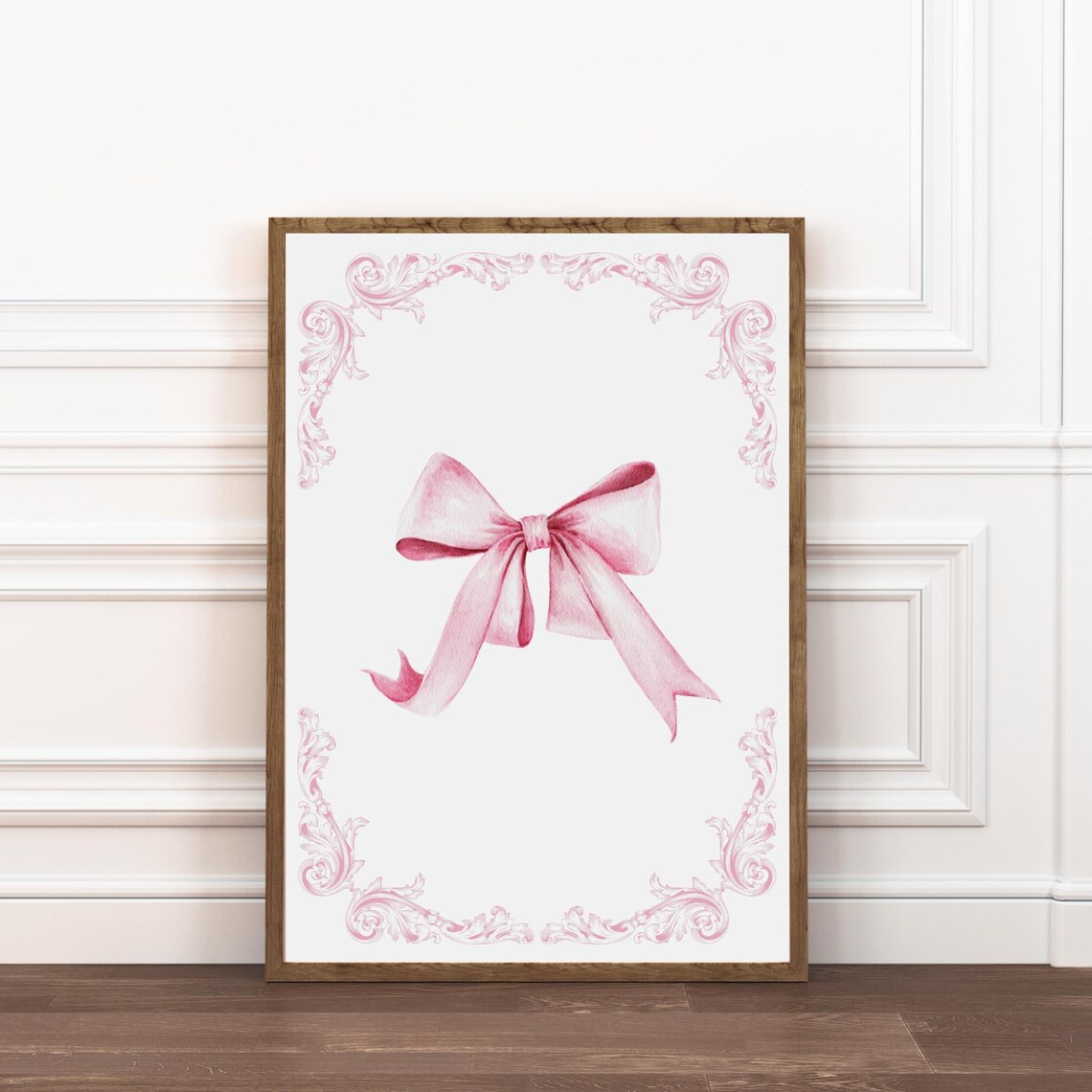Pink Watercolor Ribbon Bow With Baroque Corner Flourish Art Poster - Image 5