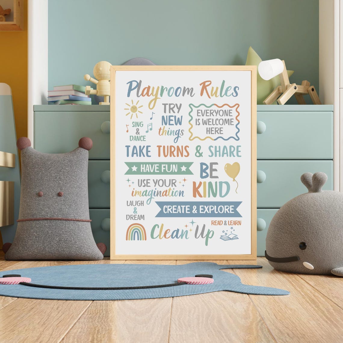Muted Playroom Rules Sign Earth Tone Kids Room Be Kind Wall Poster - Image 4