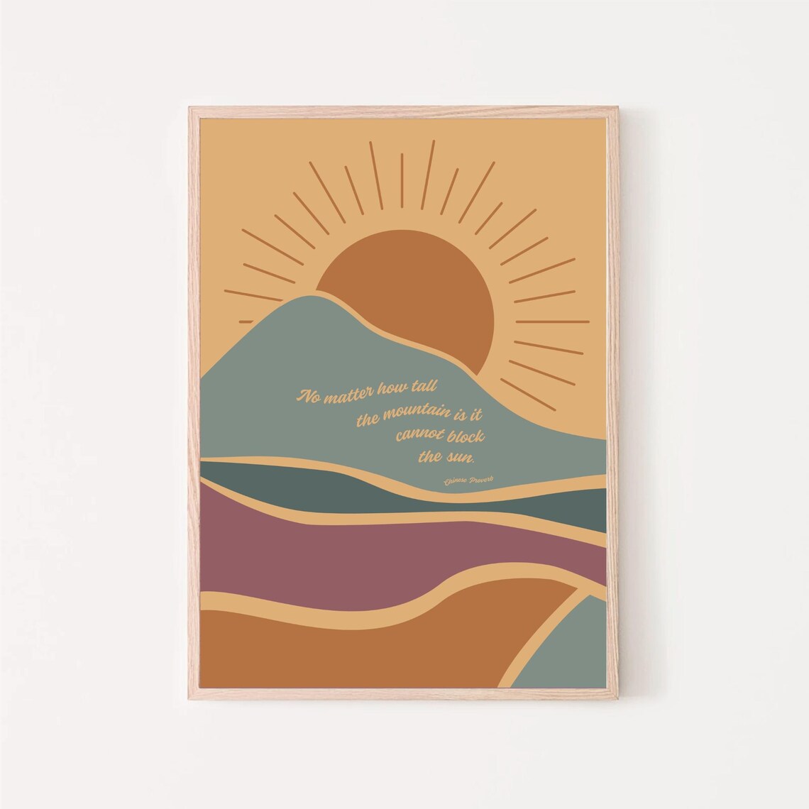 Boho Mountain Sun Quote No Matter How Tall Retro Landscape Poster - Image 6