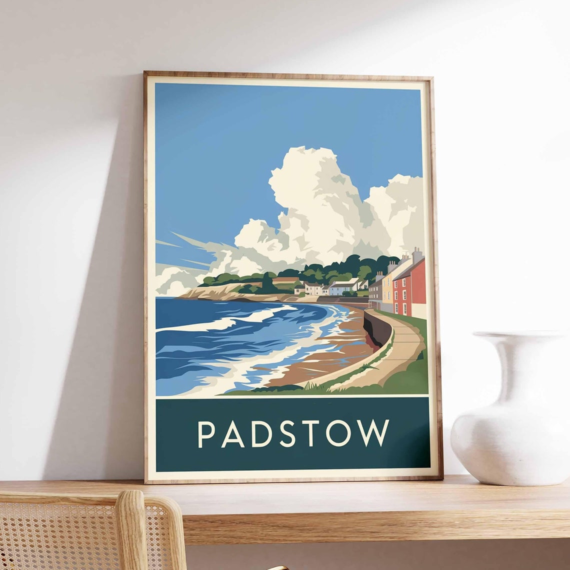 Padstow England Cornwall Seaside Harbor Coastline Retro Travel Poster
