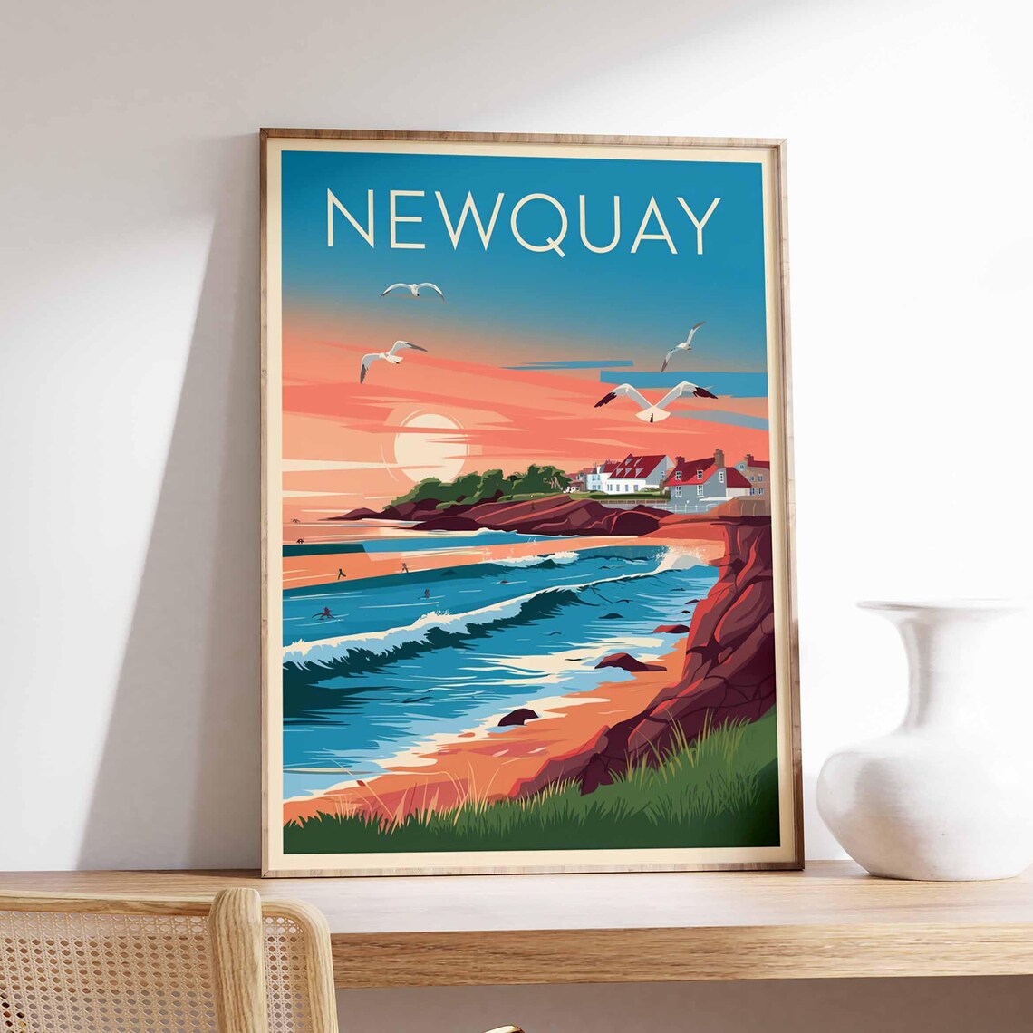 Newquay Print Coastal Travel Poster Cornwall Travel Print Coastal Wall Art Seaside Art Coastal Gift Uk Coast Art Uk Travel Poster