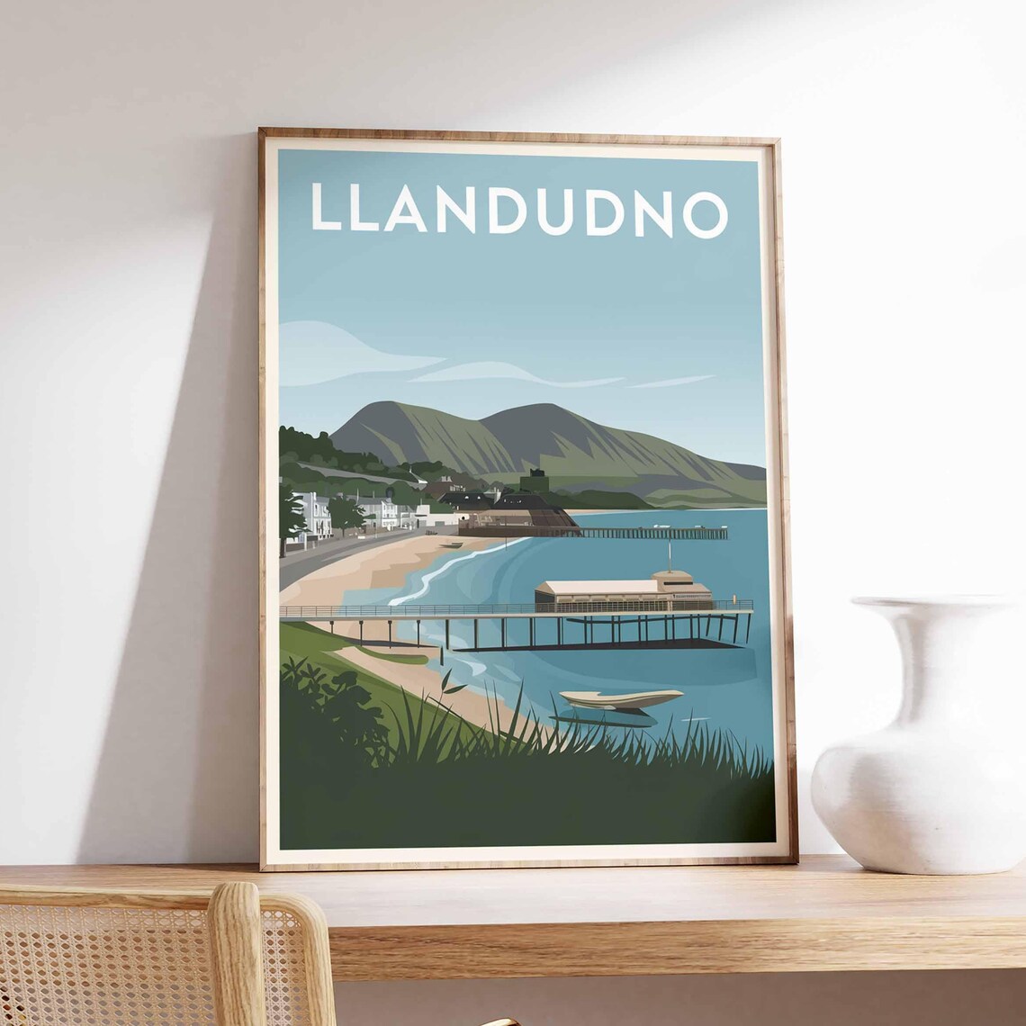 Llandudno Wales Pier Headland Seaside Illustrated Travel Poster