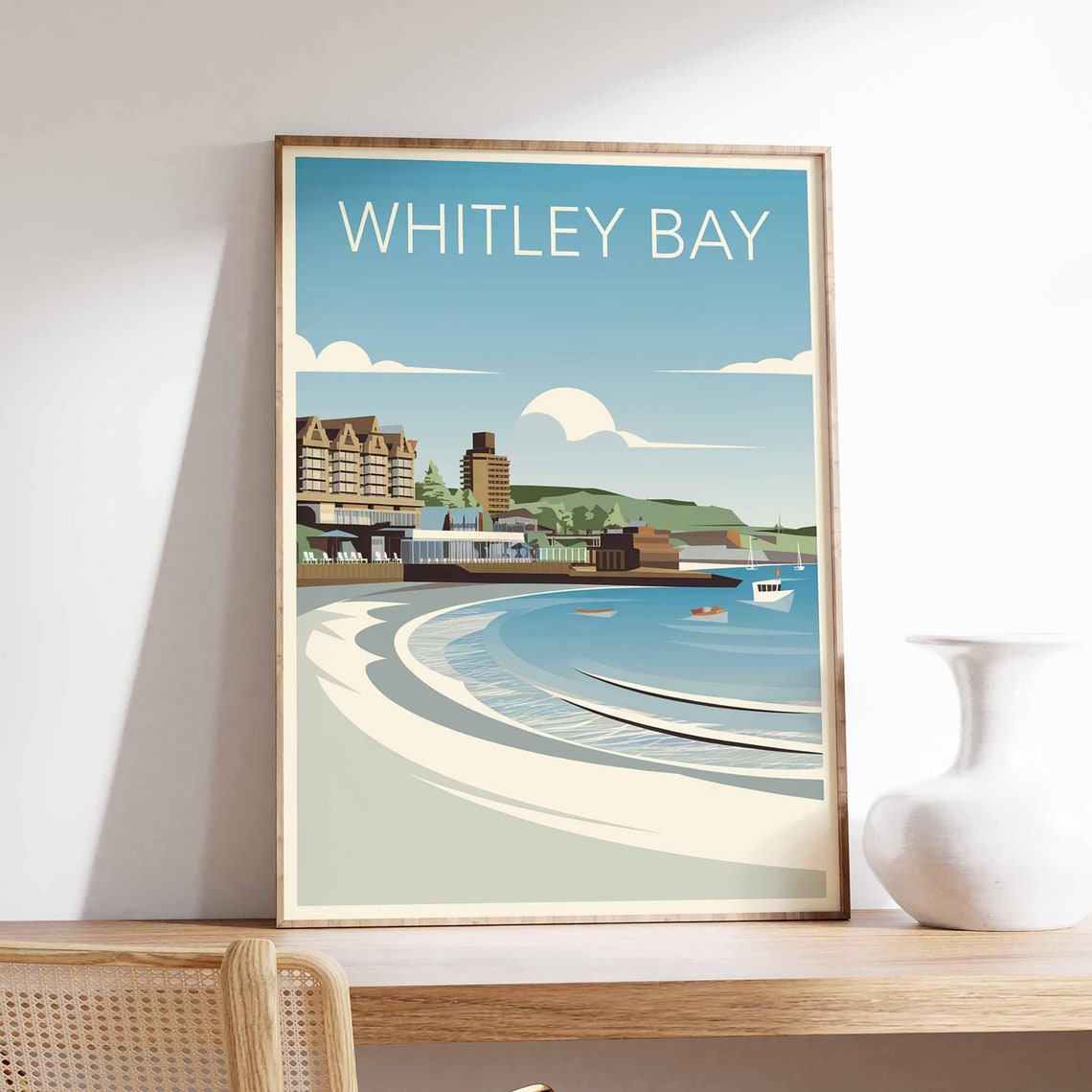 Whitley Bay North Tyneside Beach Scene Illustrated Travel Poster