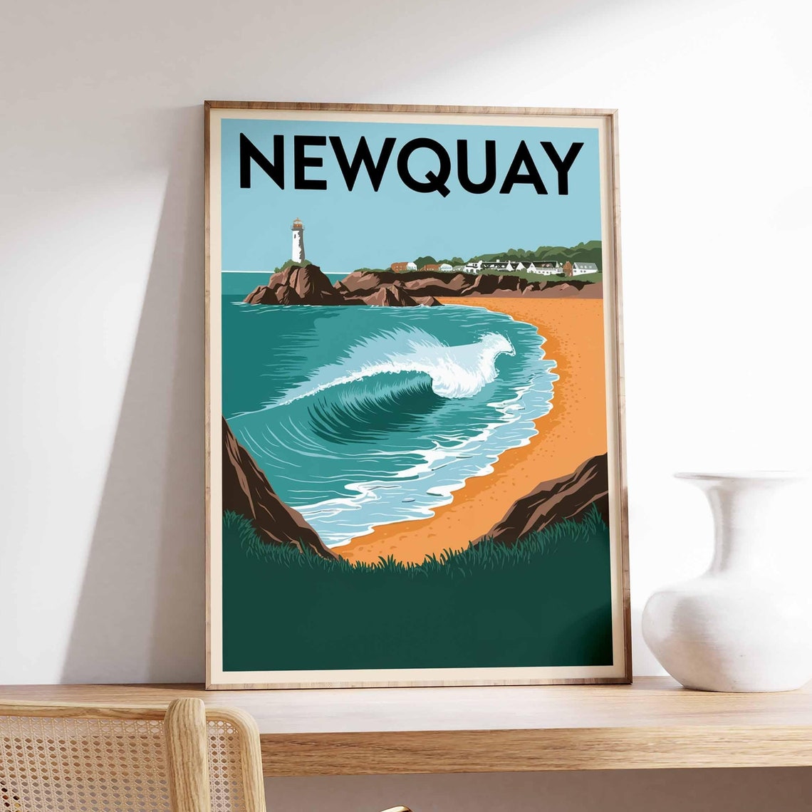 Newquay Print Coastal Travel Poster Cornwall Travel Print Coastal Wall Art Seaside Art Coastal Gift Uk Coast Art Uk Travel Poster