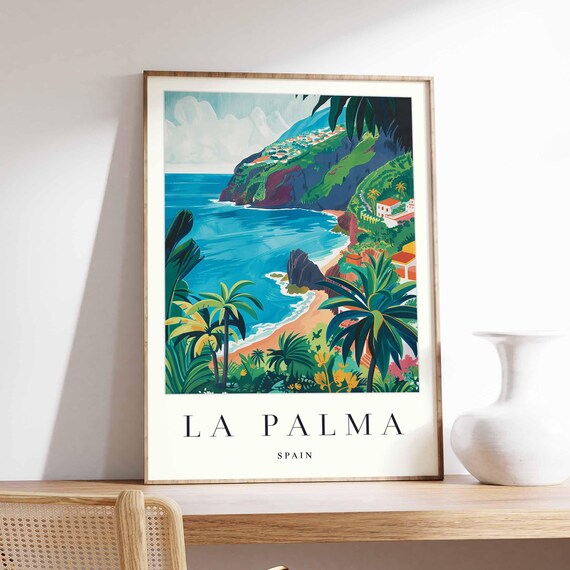 La Palma Spain Tropical Island Coast Cove Palm Trees Travel Poster