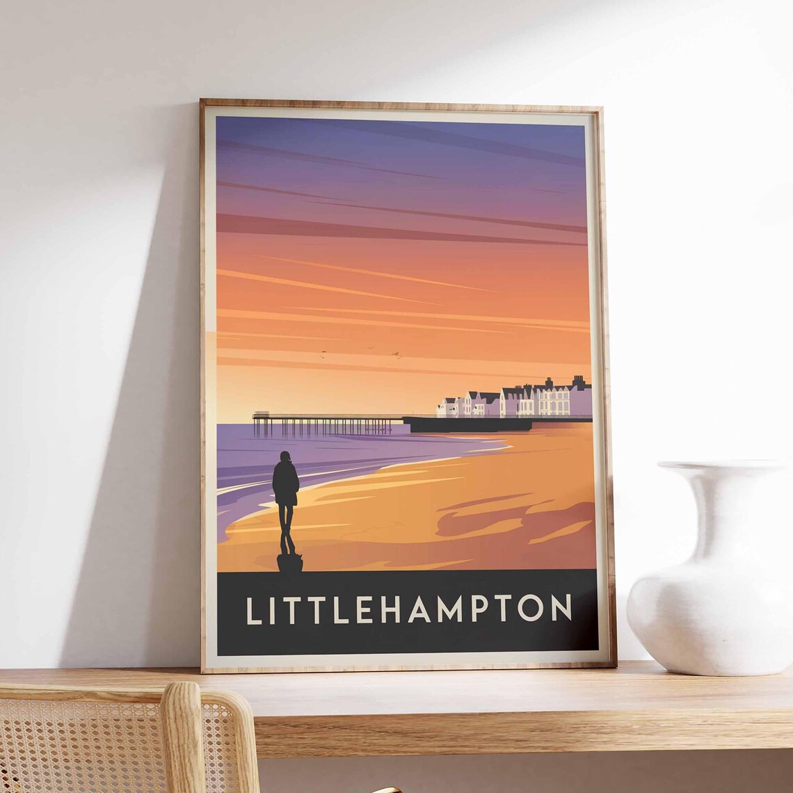 Littlehampton England Sunset Beach Pier Silhouette Art Poster