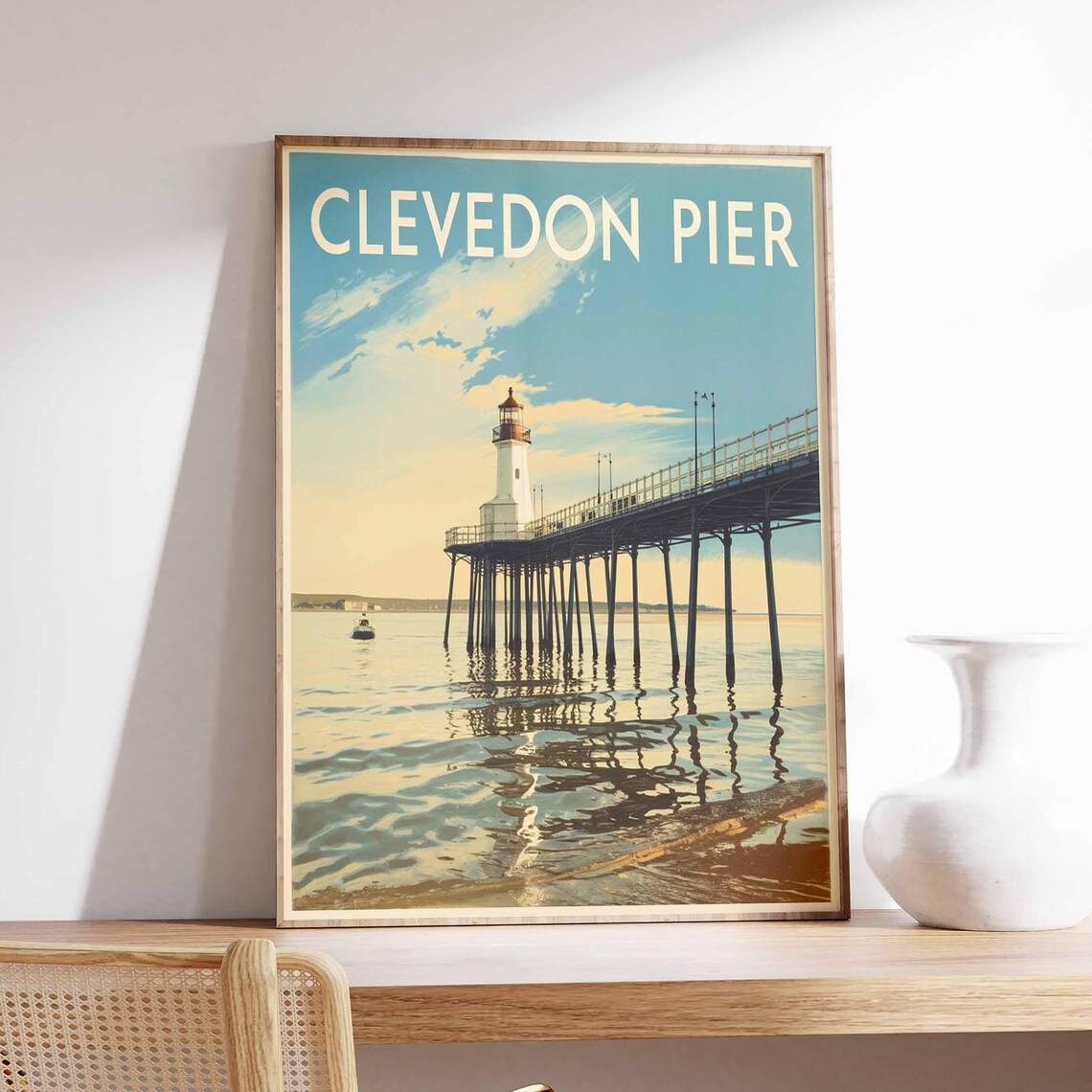 Clevedon Pier Vintage Photographic Sunset Reflection Art Poster
