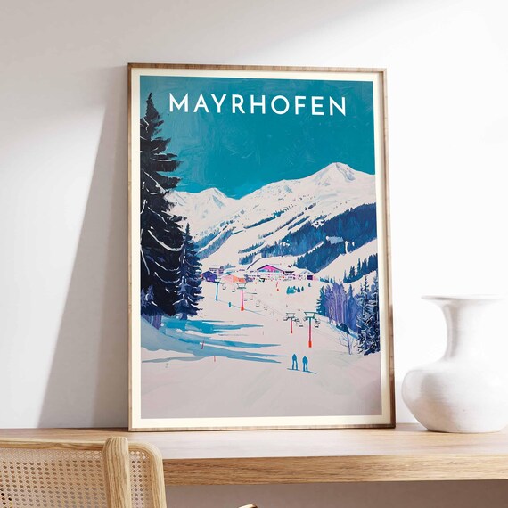 Mayrhofen Teal Sky Chairlift Minimal Ski Area Modern Art Poster
