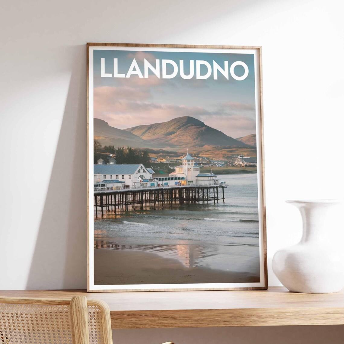 Llandudno Wales Victorian Pier Beach Mountains Coastal Photo Poster