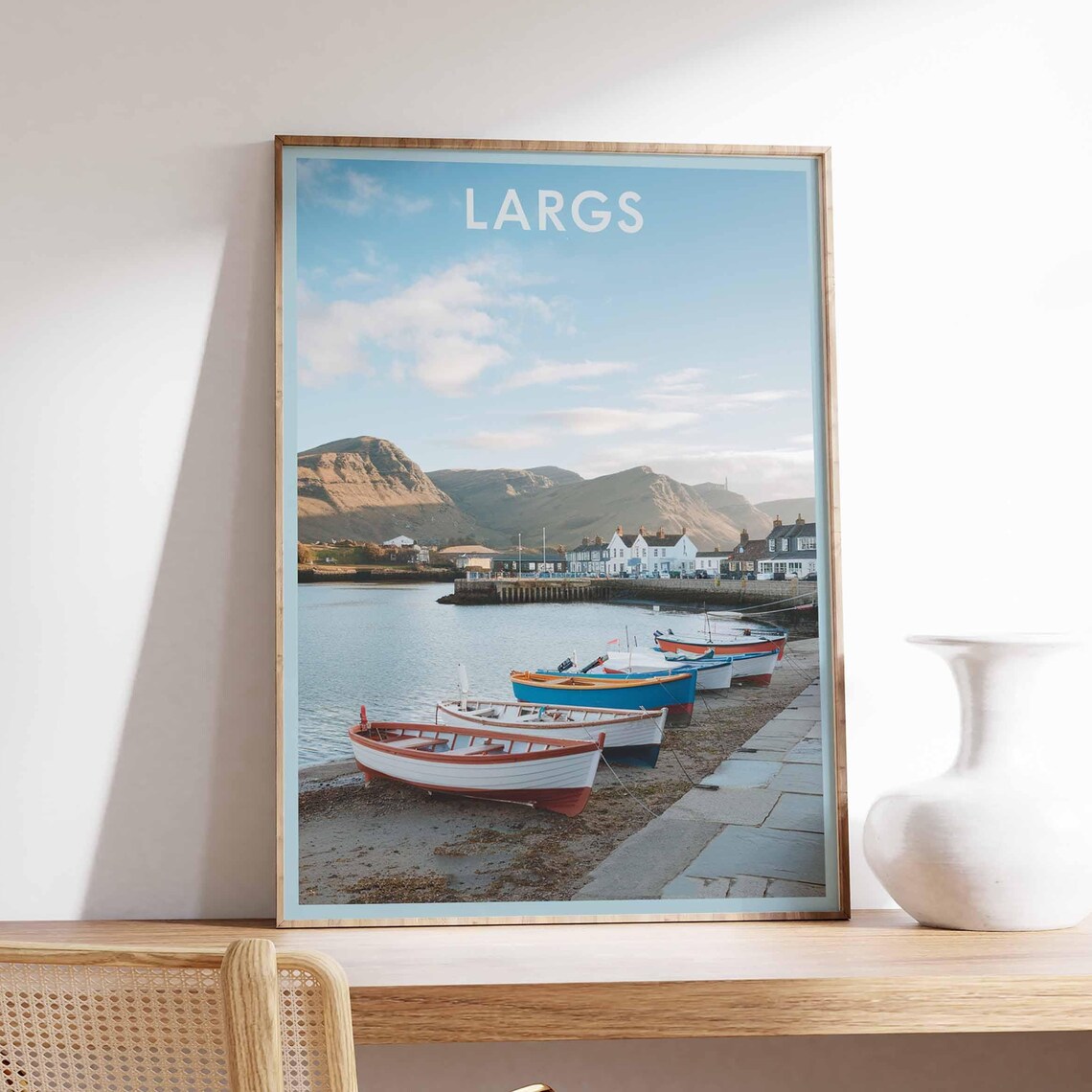 Largs Colorful Rowboats Beach Harbour Scottish Travel Poster