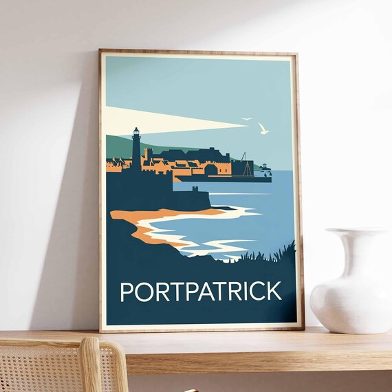 Portpatrick Scotland Coastal Lighthouse Seaside Retro Travel Poster